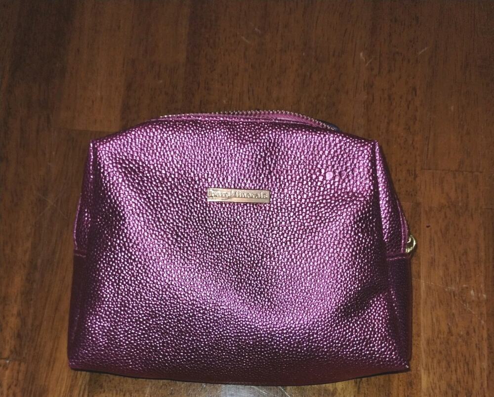 bareMinerals Metallic Cosmetic Case Makeup Bag Pink Shiny Zip Travel